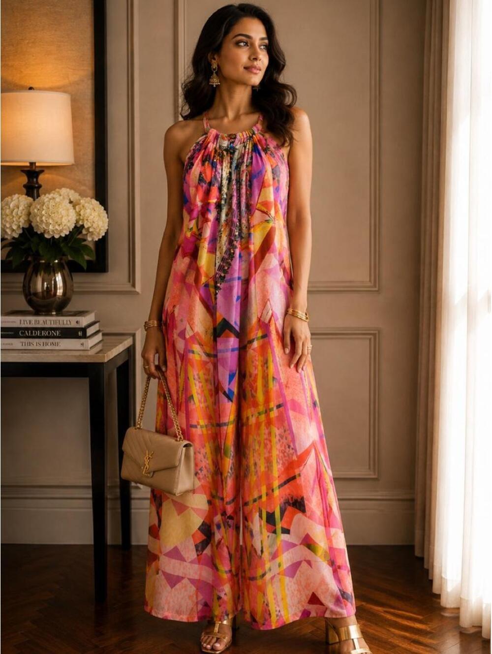 Camilla Colorful Abstract Print Maxi Dress